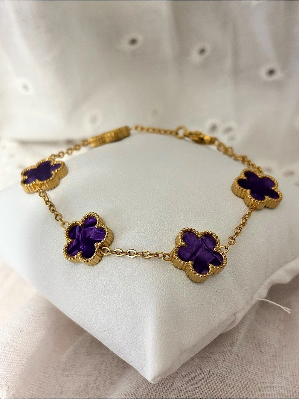 Purple Floral Gold-Tone Bracelet